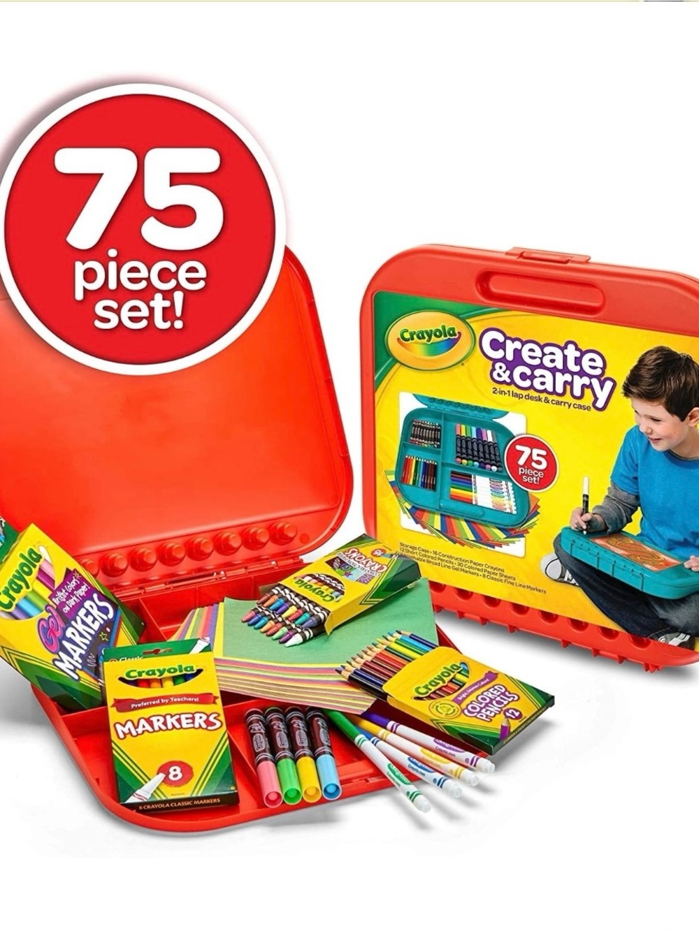 Crayola Create & Carry Art Set with Red Carry Case and Multicolor Supplies